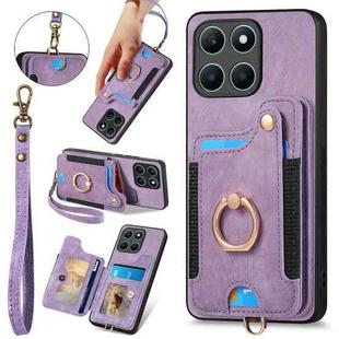 For Honor X6a Retro Skin-feel Ring Multi-card RFID Wallet Phone Case(Purple)