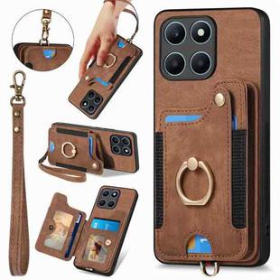 For Honor X6a Retro Skin-feel Ring Multi-card RFID Wallet Phone Case(Brown)
