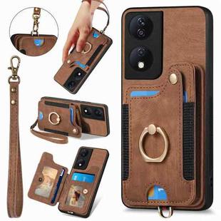 For Honor X7b Retro Skin-feel Ring Multi-card RFID Wallet Phone Case(Brown)