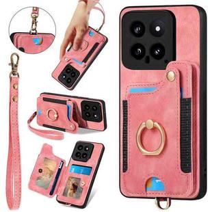 For Xiaomi 14 Retro Skin-feel Ring Multi-card RFID Wallet Phone Case(Pink)