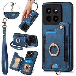 For Xiaomi 14 Pro Retro Skin-feel Ring Multi-card RFID Wallet Phone Case(Blue)