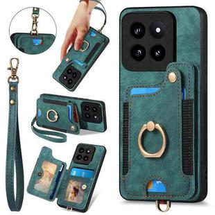 For Xiaomi 14 Pro Retro Skin-feel Ring Multi-card RFID Wallet Phone Case(Green)