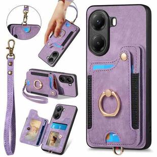 For Xiaomi Poco X7 Pro Retro Skin-feel Ring Multi-card RFID Wallet Phone Case(Purple)