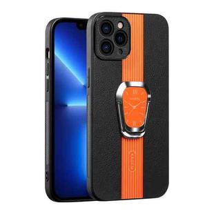For iPhone 13 Pro Magnetic Litchi Leather Back Phone Case with Holder(Orange)