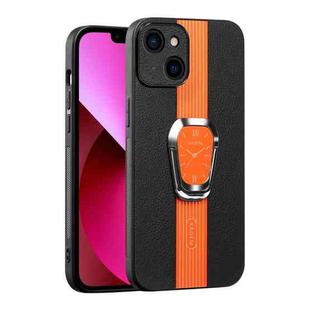 For iPhone 13 Magnetic Litchi Leather Back Phone Case with Holder(Orange)