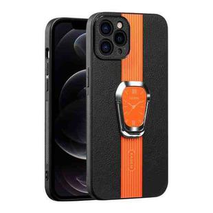 For iPhone 12 Pro Magnetic Litchi Leather Back Phone Case with Holder(Orange)