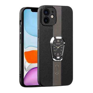 For iPhone 11 Magnetic Litchi Leather Back Phone Case with Holder(Black)