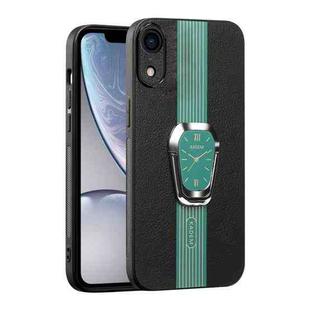 For iPhone XR Magnetic Litchi Leather Back Phone Case with Holder(Green)