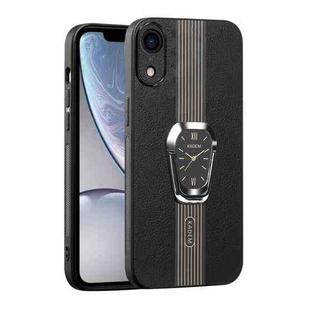 For iPhone XR Magnetic Litchi Leather Back Phone Case with Holder(Black)