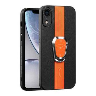 For iPhone XR Magnetic Litchi Leather Back Phone Case with Holder(Orange)