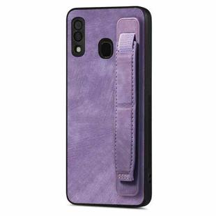 For Samsung Galaxy A30 Retro Wristband Holder Leather Back Phone Case(Purple)