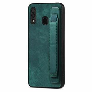 For Samsung Galaxy A30 Retro Wristband Holder Leather Back Phone Case(Green)