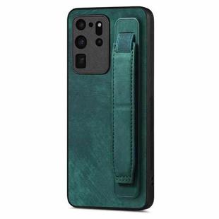 For Samsung Galaxy S20 Ultra 5G Retro Wristband Holder Leather Back Phone Case(Green)