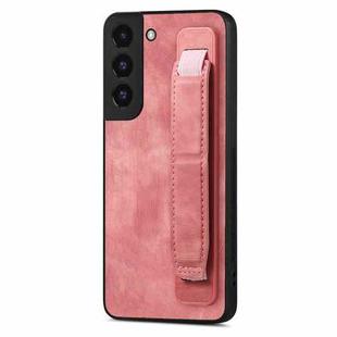 For Samsung Galaxy S22 5G Retro Wristband Holder Leather Back Phone Case(Pink)