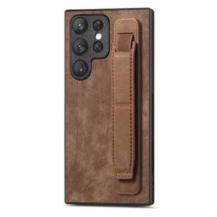 For Samsung Galaxy S22 Ultra 5G Retro Wristband Holder Leather Back Phone Case(Brown)