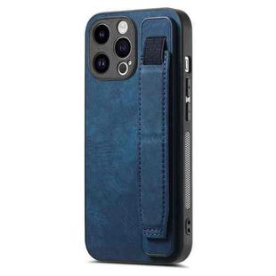 For iPhone 15 Pro Retro Wristband Holder Leather Back Phone Case(Blue)