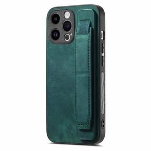 For iPhone 15 Pro Retro Wristband Holder Leather Back Phone Case(Green)