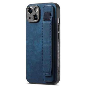 For iPhone 14 Plus Retro Wristband Holder Leather Back Phone Case(Blue)