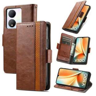 For vivo Y100 CaseNeo Splicing Dual Magnetic Buckle Leather Phone Case(Brown)