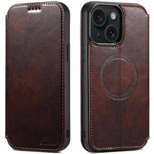 For iPhone 15 Suteni J05 Leather Magnetic MagSafe Phone Case(Brown)