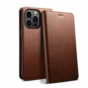 For iPhone 15 Pro Max Suteni Calf Texture Horizontal Flip Leather Phone Case(Brown)