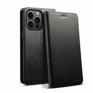 For iPhone 15 Pro Suteni Calf Texture Horizontal Flip Leather Phone Case(Black)