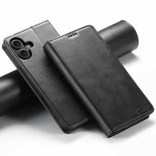 For iPhone 16 Suteni Calf Texture Horizontal Flip Leather Phone Case(Black)