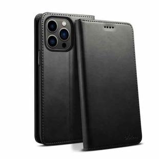 For iPhone 16 Pro Suteni Calf Texture Horizontal Flip Leather Phone Case(Black)