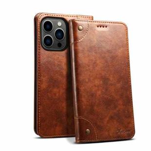 For iPhone 15 Pro Max Suteni Baroque Calf Texture Buckle Wallet Leather Phone Case(Khaki)