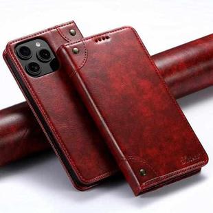 For iPhone 16 Pro Suteni Baroque Calf Texture Buckle Wallet Leather Phone Case(Red)