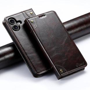 For iPhone 16 Plus Suteni Baroque Calf Texture Buckle Wallet Leather Phone Case(Brown)