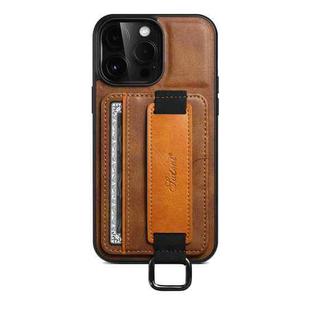 For iPhone 15 Pro Suteni H13 Card Wallet Wrist Strap Holder PU Phone Case(Brown)