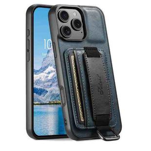 For iPhone 16 Pro Suteni H13 Card Wallet Wrist Strap Holder PU Phone Case(Blue)