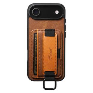For iPhone 17 Air Suteni H13 Card Wallet Wrist Strap Holder PU Phone Case(Brown)