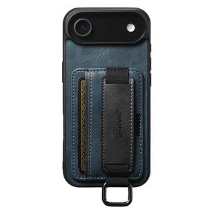 For iPhone Air Suteni H13 Card Wallet Wrist Strap Holder PU Phone Case(Blue)