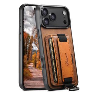 For iPhone 17 Pro Max Suteni H13 Card Wallet Wrist Strap Holder PU Phone Case(Brown)