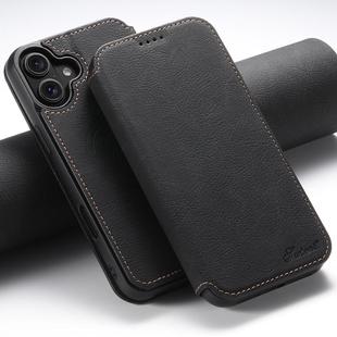 For iPhone 16 Suteni J06 Retro Matte Litchi Texture Leather MagSafe Phone Case(Black)