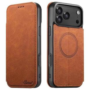 For iPhone 17 Pro Max Suteni J06 Retro Matte Litchi Texture Leather MagSafe Phone Case(Khaki)