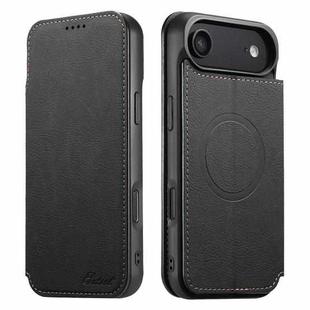 For iPhone 17 Air Suteni J06 Retro Matte Litchi Texture Leather MagSafe Phone Case(Black)