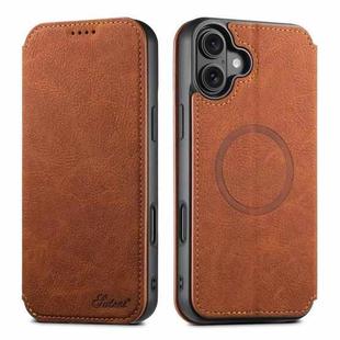 For iPhone 17 Suteni J06 Retro Matte Litchi Texture Leather MagSafe Phone Case(Khaki)