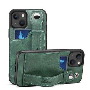 For iPhone 15 Plus SUTENI H12 Wrist Strap Leather Back Phone Case with Card Slot(Green)