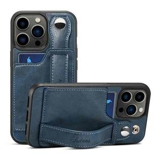 For iPhone 15 Pro Max SUTENI H12 Wrist Strap Leather Back Phone Case with Card Slot(Blue)