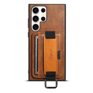 For Samsung Galaxy S24 Ultra 5G Suteni H13 Card Wallet Wrist Strap Holder PU Phone Case(Brown)