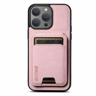 For iPhone 15 Pro Suteni H02 Litchi Leather Card Wallet Stand Back Phone Case(Pink)