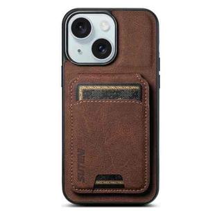 For iPhone 15 Plus Suteni H02 Litchi Leather Card Wallet Stand Back Phone Case(Brown)