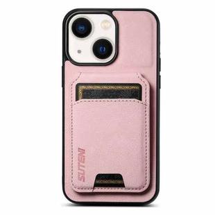 For iPhone 14 Plus Suteni H02 Litchi Leather Card Wallet Stand Back Phone Case(Pink)