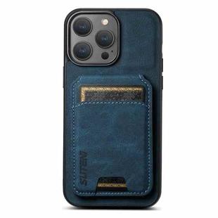 For iPhone 14 Pro Suteni H02 Litchi Leather Card Wallet Stand Back Phone Case(Blue)