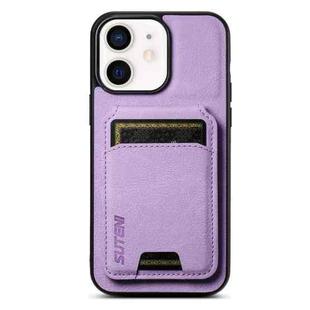 For iPhone 11 Suteni H02 Litchi Leather Card Wallet Stand Back Phone Case(Purple)