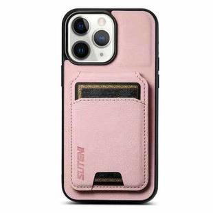 For iPhone 11 Pro Suteni H02 Litchi Leather Card Wallet Stand Back Phone Case(Pink)