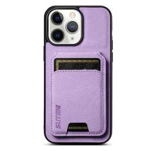 For iPhone 11 Pro Suteni H02 Litchi Leather Card Wallet Stand Back Phone Case(Purple)